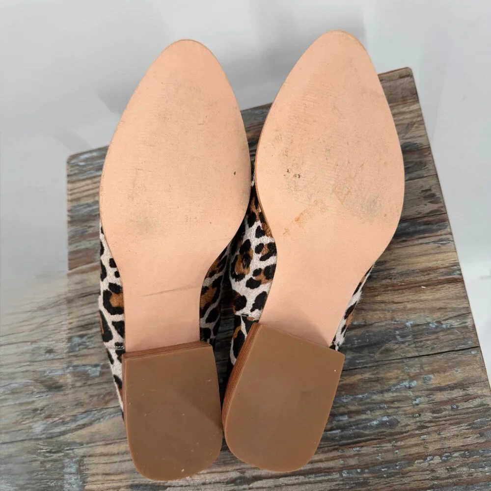 ABLE Local+Global Leopard Hair On Leather Mules Women’s 9.5 Block Heel Slip On - Picture 5 of 9